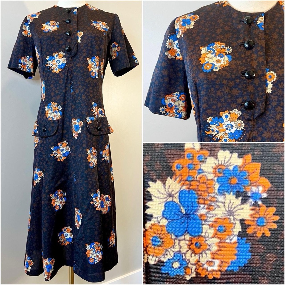 Vintage 1960s Flower Power Shift Dress Mod 60s Gogo Retro 70s Size Medium 1970s